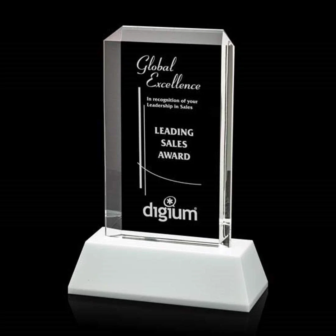 Custom Optical Crystal Rectangle Award With a Matching Beveled Base, awards for corporate award ceremonies