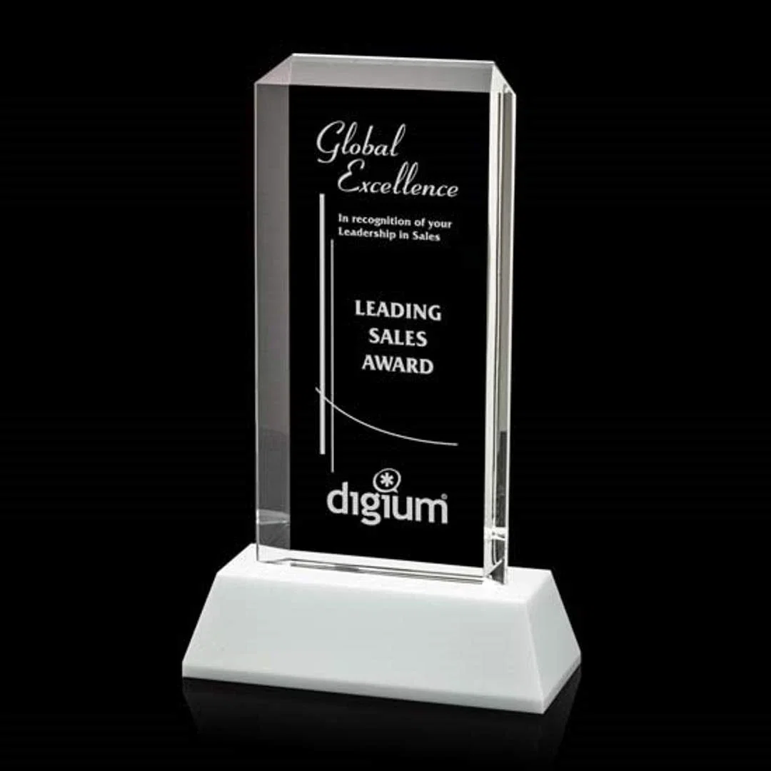 Custom Optical Crystal Rectangle Award With a Matching Beveled Base, awards for service anniversary gifts