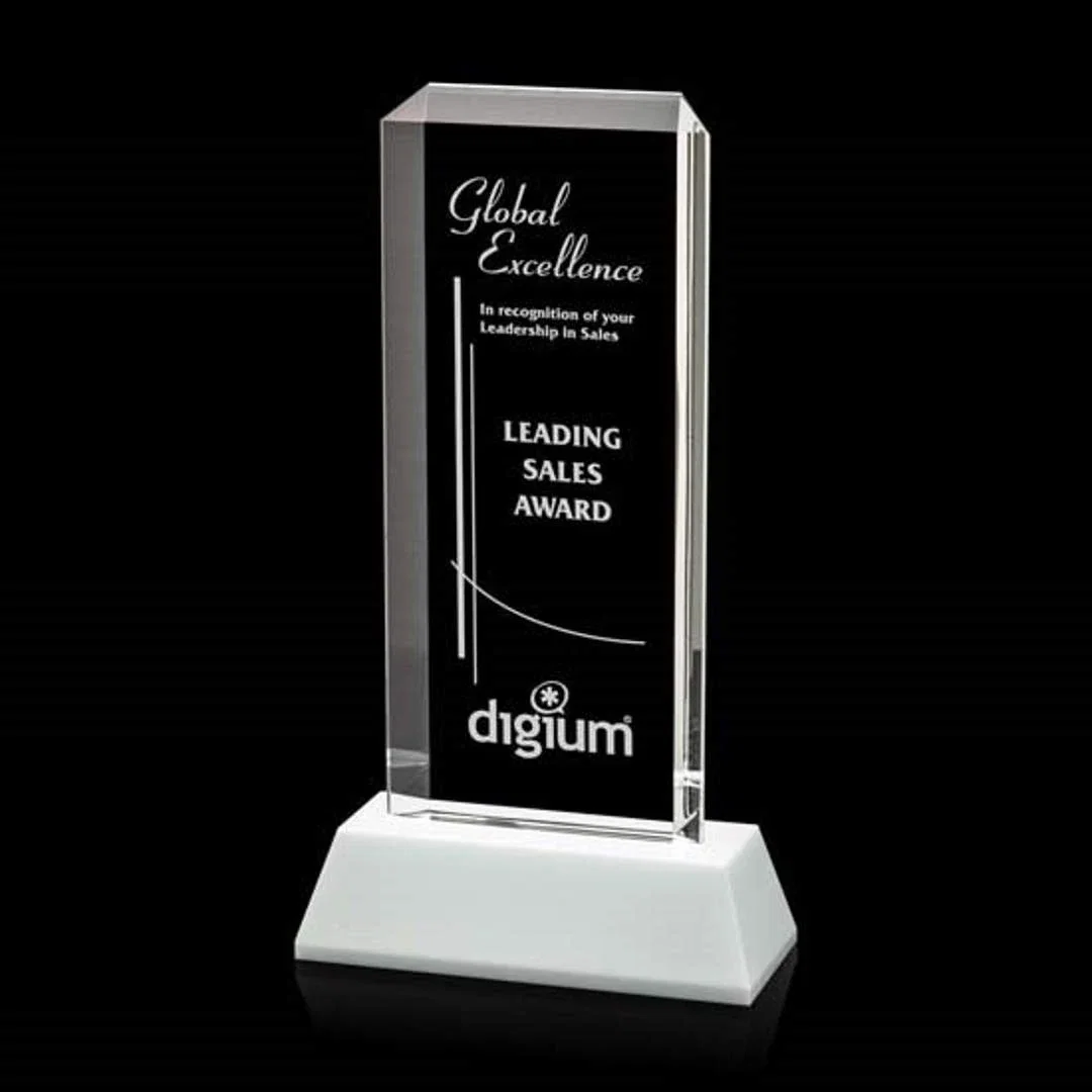 Custom Optical Crystal Rectangle Award With a Matching Beveled Base, awards for sales achievement awards