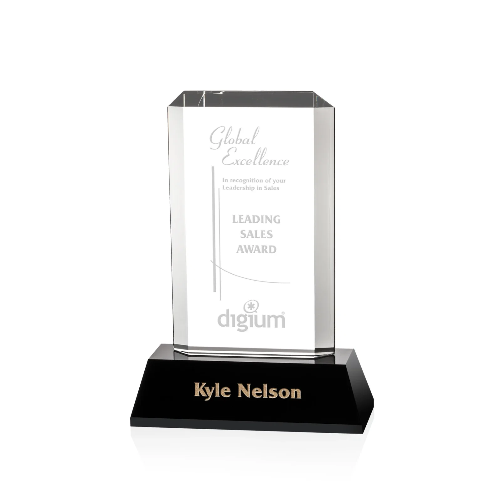 Custom Optical Crystal Rectangle Award With a Matching Beveled Base, awards for team milestone celebrations