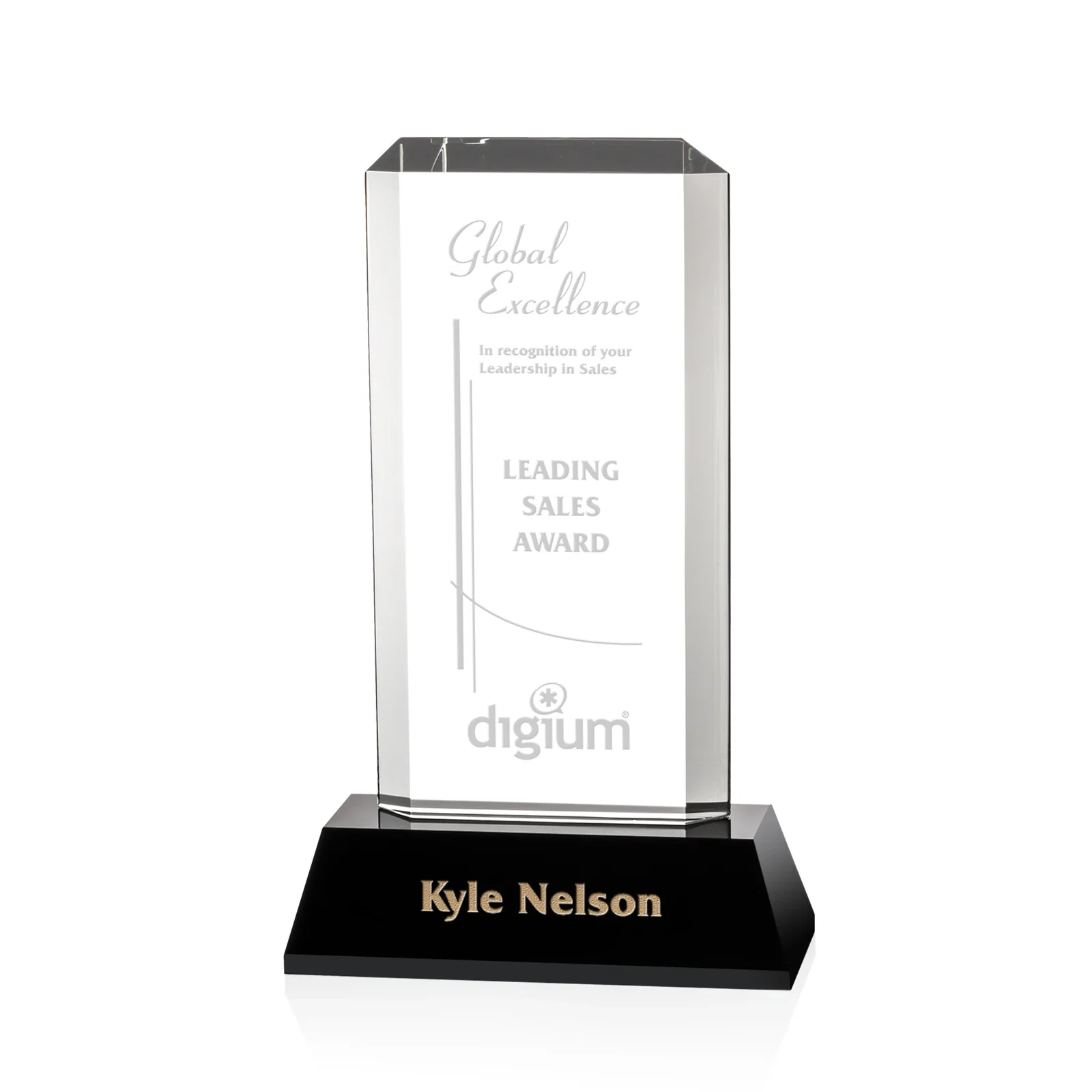 Custom Optical Crystal Rectangle Award With a Matching Beveled Base, awards for donor appreciation