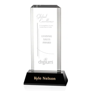 Optical Crystal Rectangle Award With a Matching Beveled Base