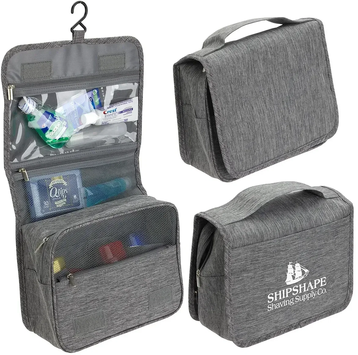 Carry-All hanging custom toiletry bag with logo branding, front view