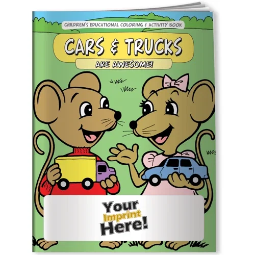 Cars and Trucks Are Awesome coloring book cover, kids vehicle-themed giveaway