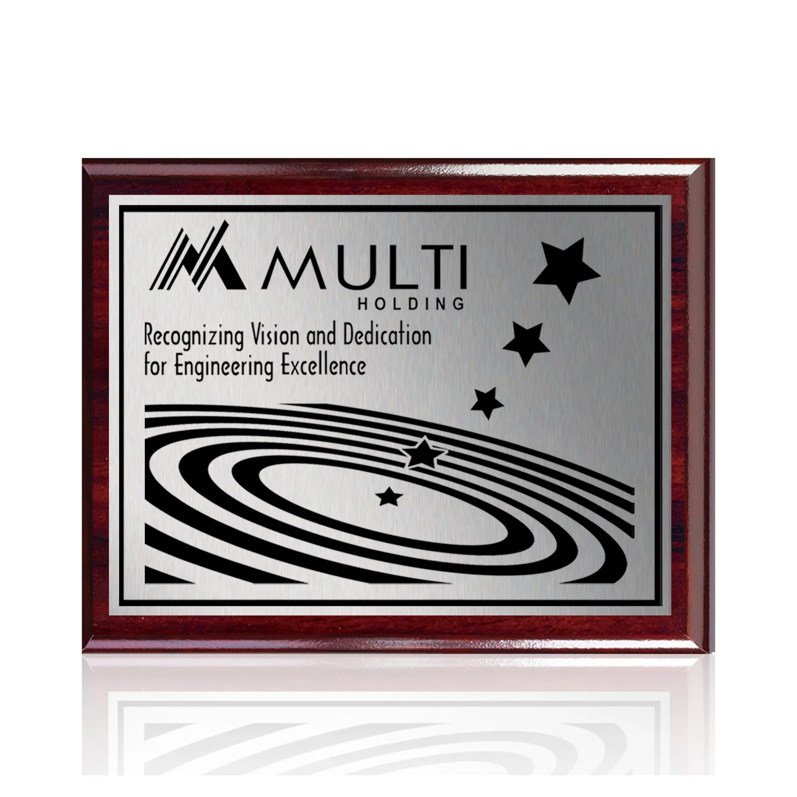 Personalized Heat-Fused Aluminum Sublimation Wall Plaque on Black Wood for retirement presentations