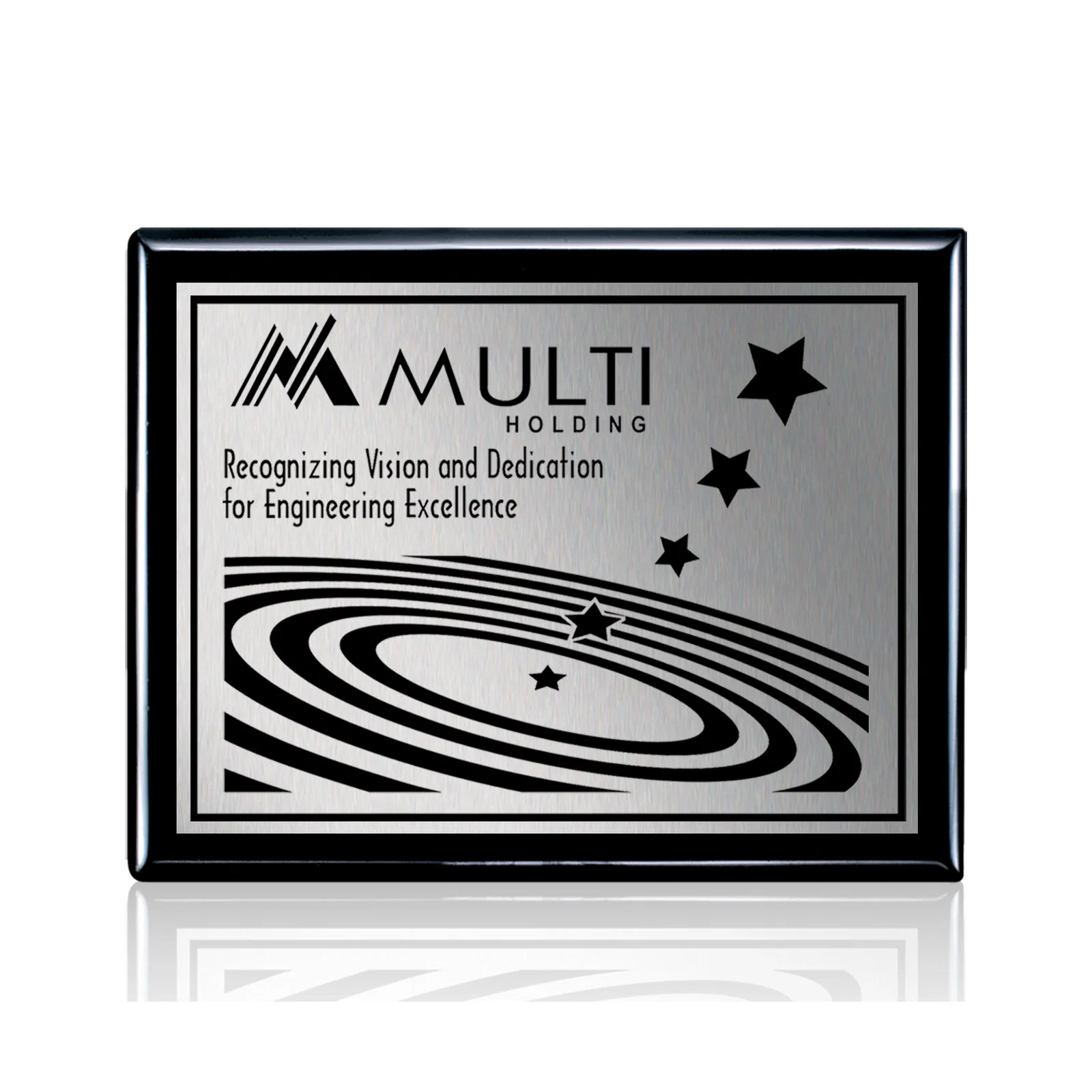 Custom Heat-Fused Aluminum Sublimation Wall Plaque on Black Wood for corporate award ceremonies