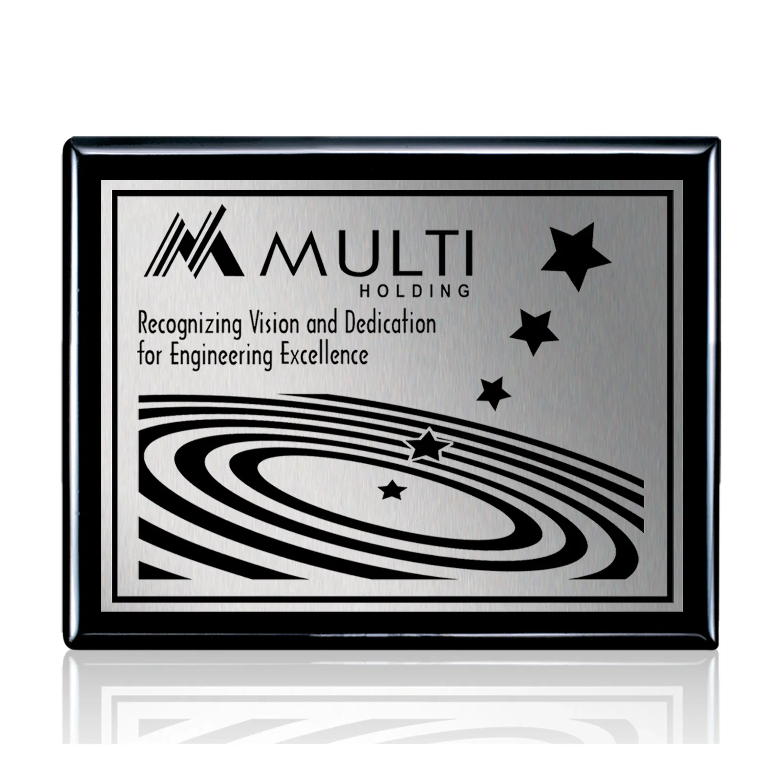 Custom Heat-Fused Aluminum Sublimation Wall Plaque on Black Wood for retirement presentations