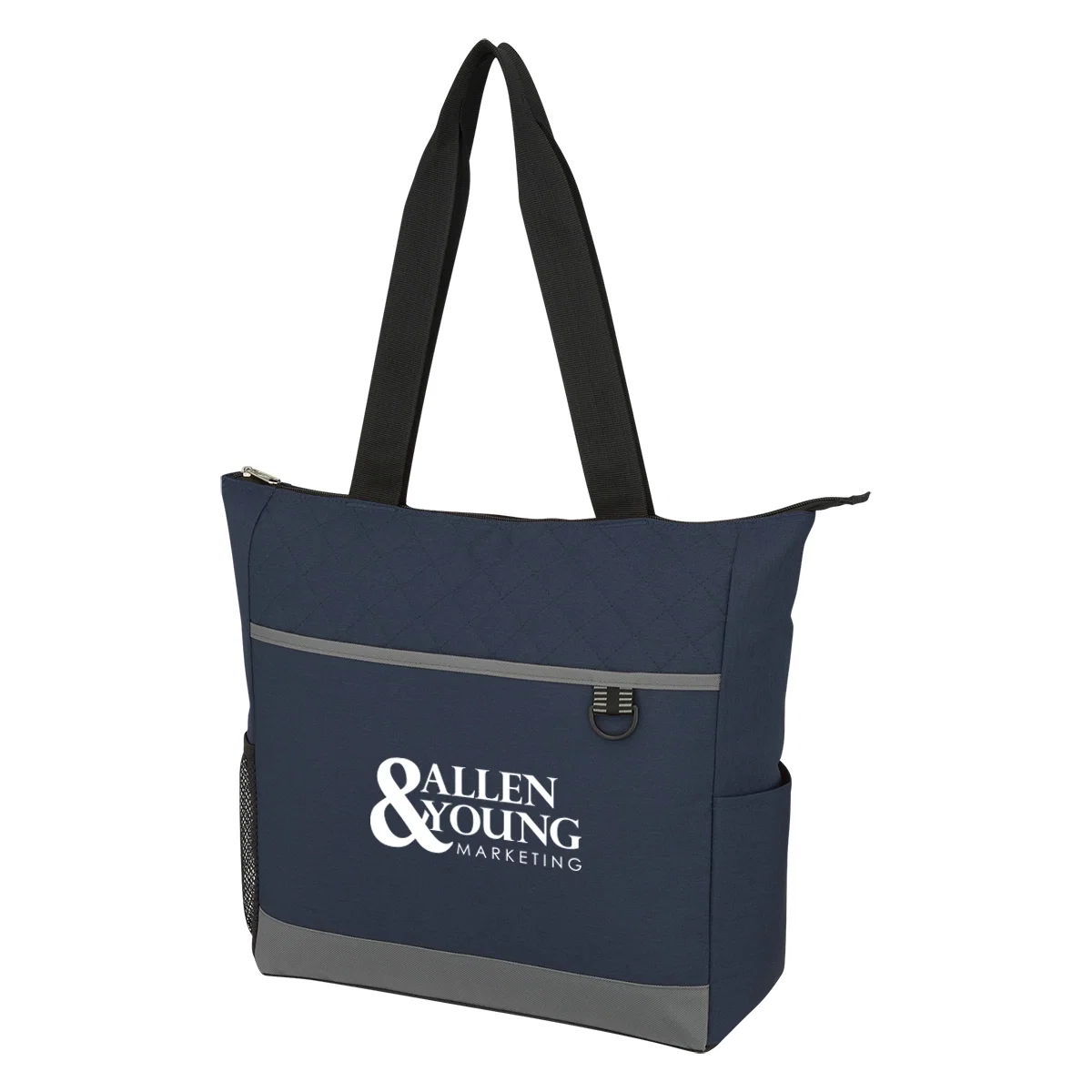 Quilted tote bag with gray accents and dual handles