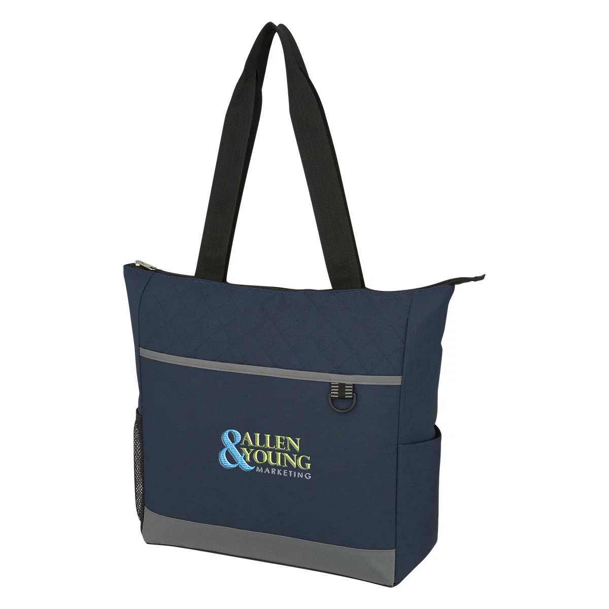 Gray accent panel along the bag body