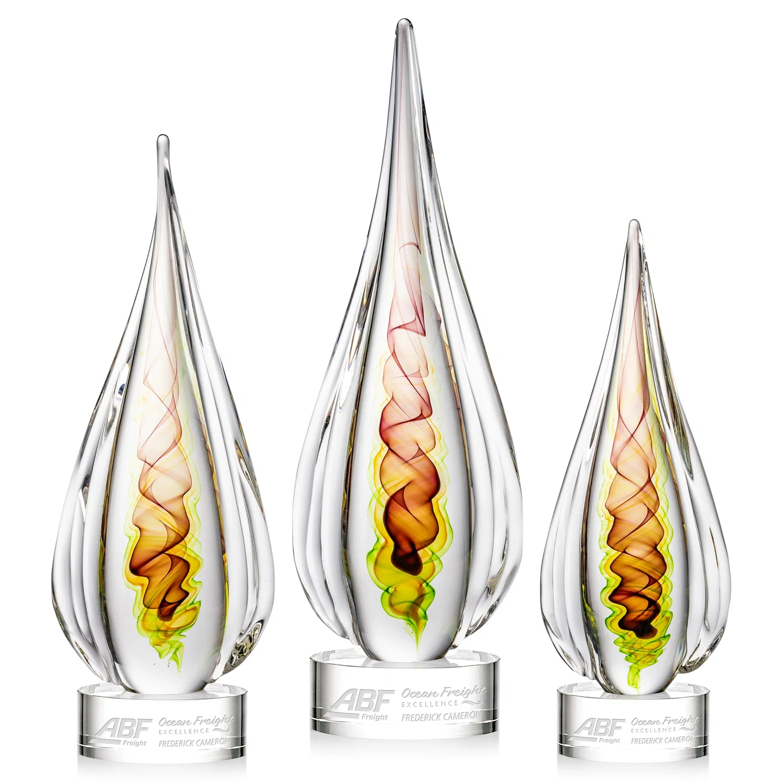 Custom Color Ribbon Art Glass Teardrop Award - Carterra for employee recognition