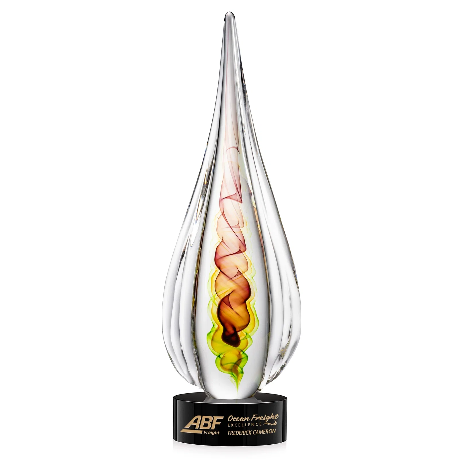 Custom Color Ribbon Art Glass Teardrop Award - Carterra for volunteer appreciation