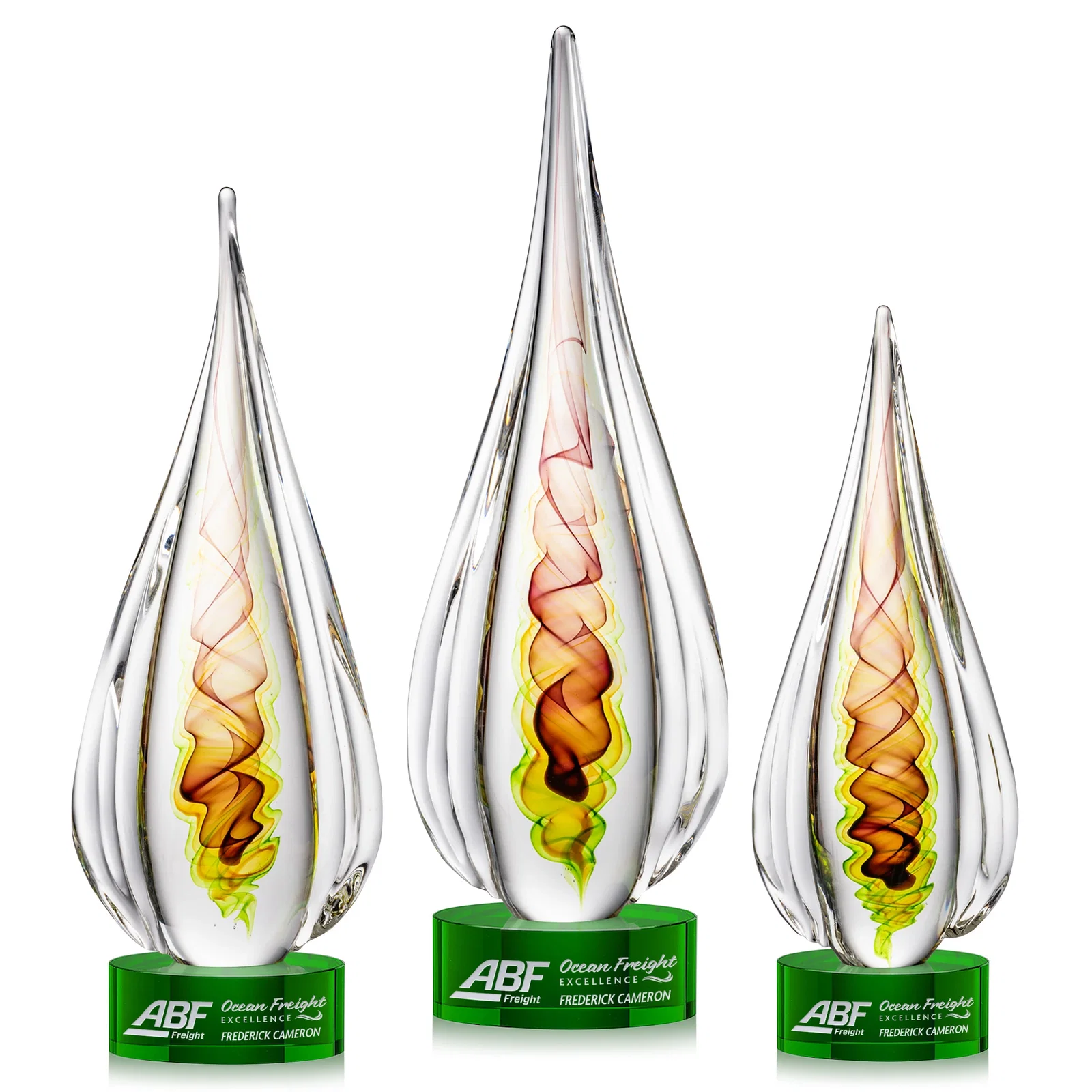 Custom Color Ribbon Art Glass Teardrop Award - Carterra for company anniversary events