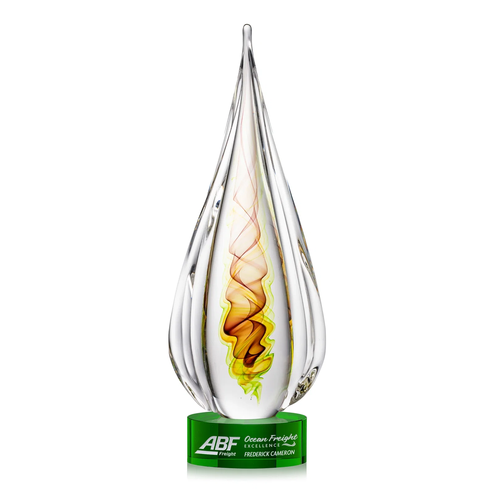 Personalized Color Ribbon Art Glass Teardrop Award - Carterra for corporate award ceremonies