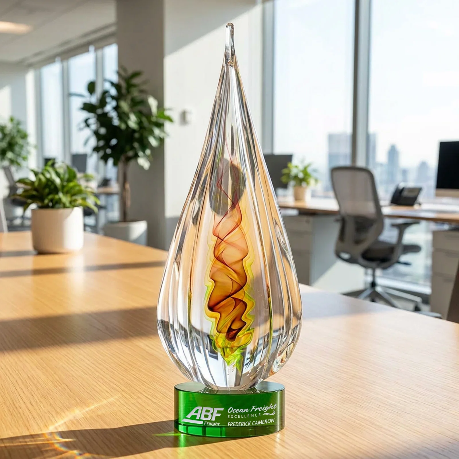 Personalized Color Ribbon Art Glass Teardrop Award - Carterra for sales achievement awards