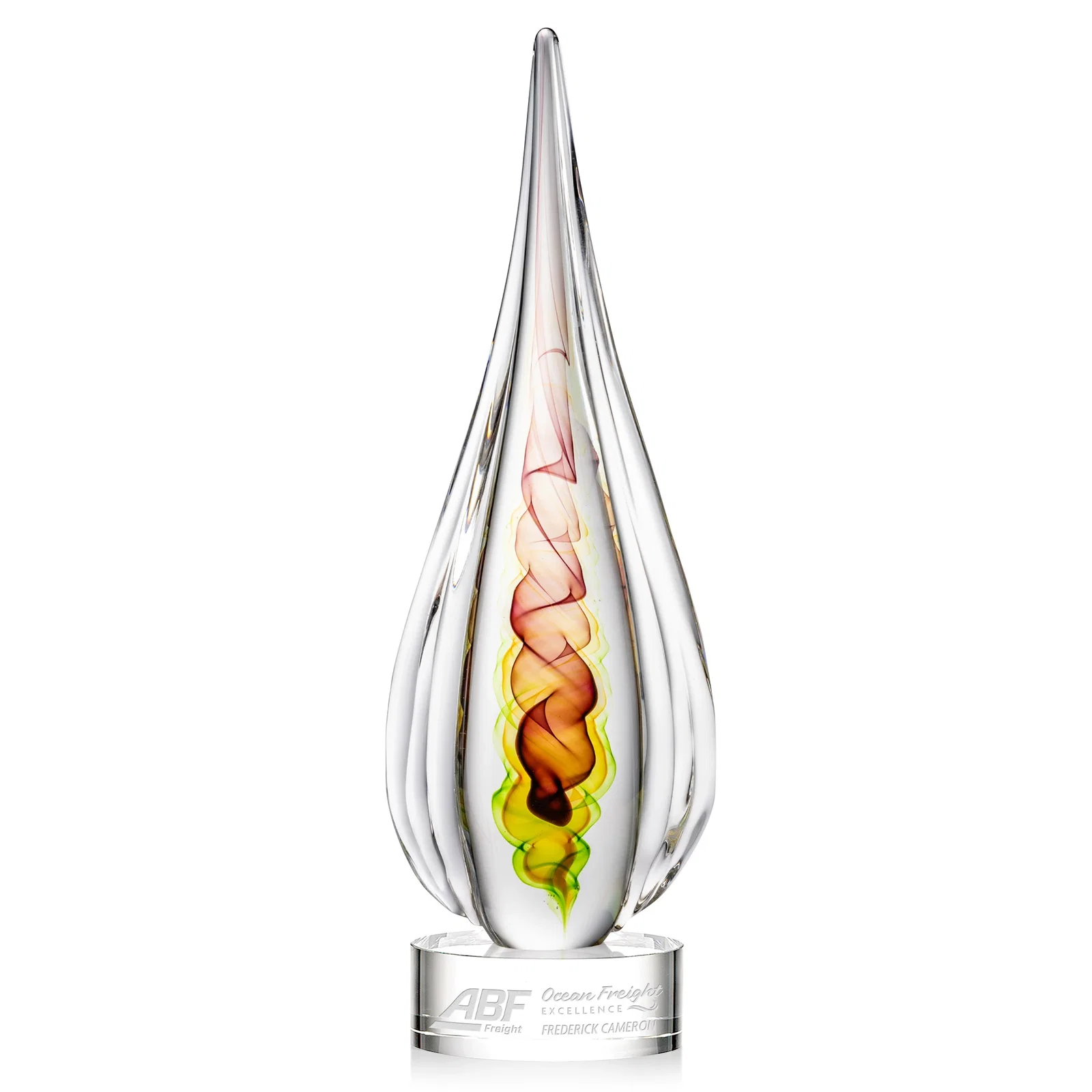 Custom Color Ribbon Art Glass Teardrop Award - Carterra for sales achievement awards