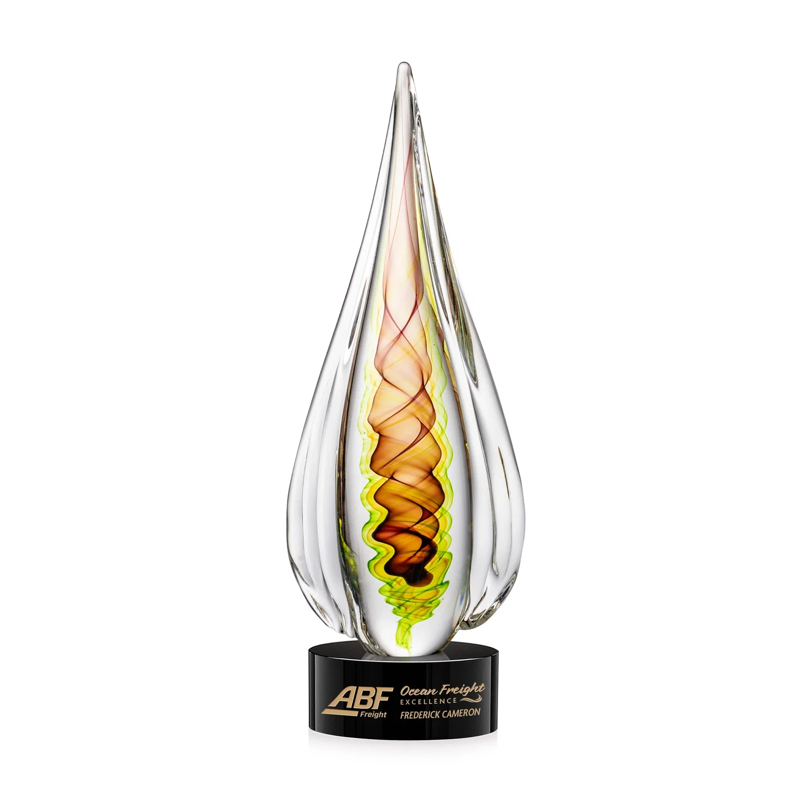 Custom Color Ribbon Art Glass Teardrop Award - Carterra for graduation ceremonies