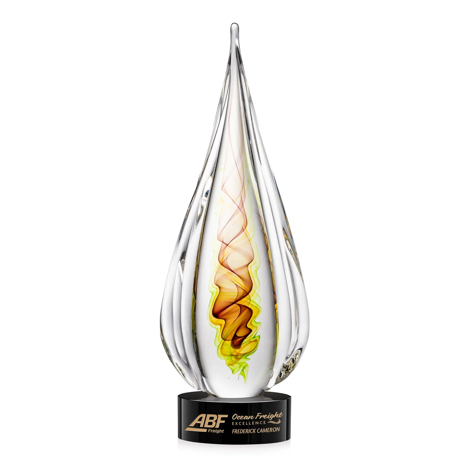 Custom Color Ribbon Art Glass Teardrop Award - Carterra for safety achievement programs