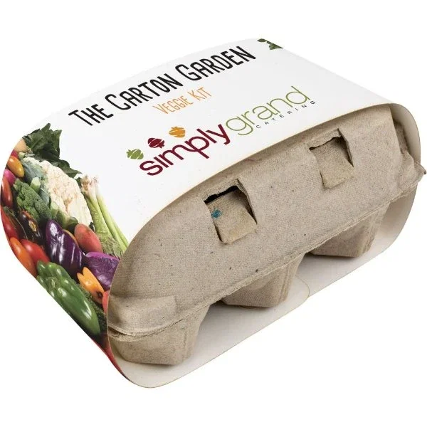 Carton Garden grow kit in recycled pulp egg carton with seeds and soil pods