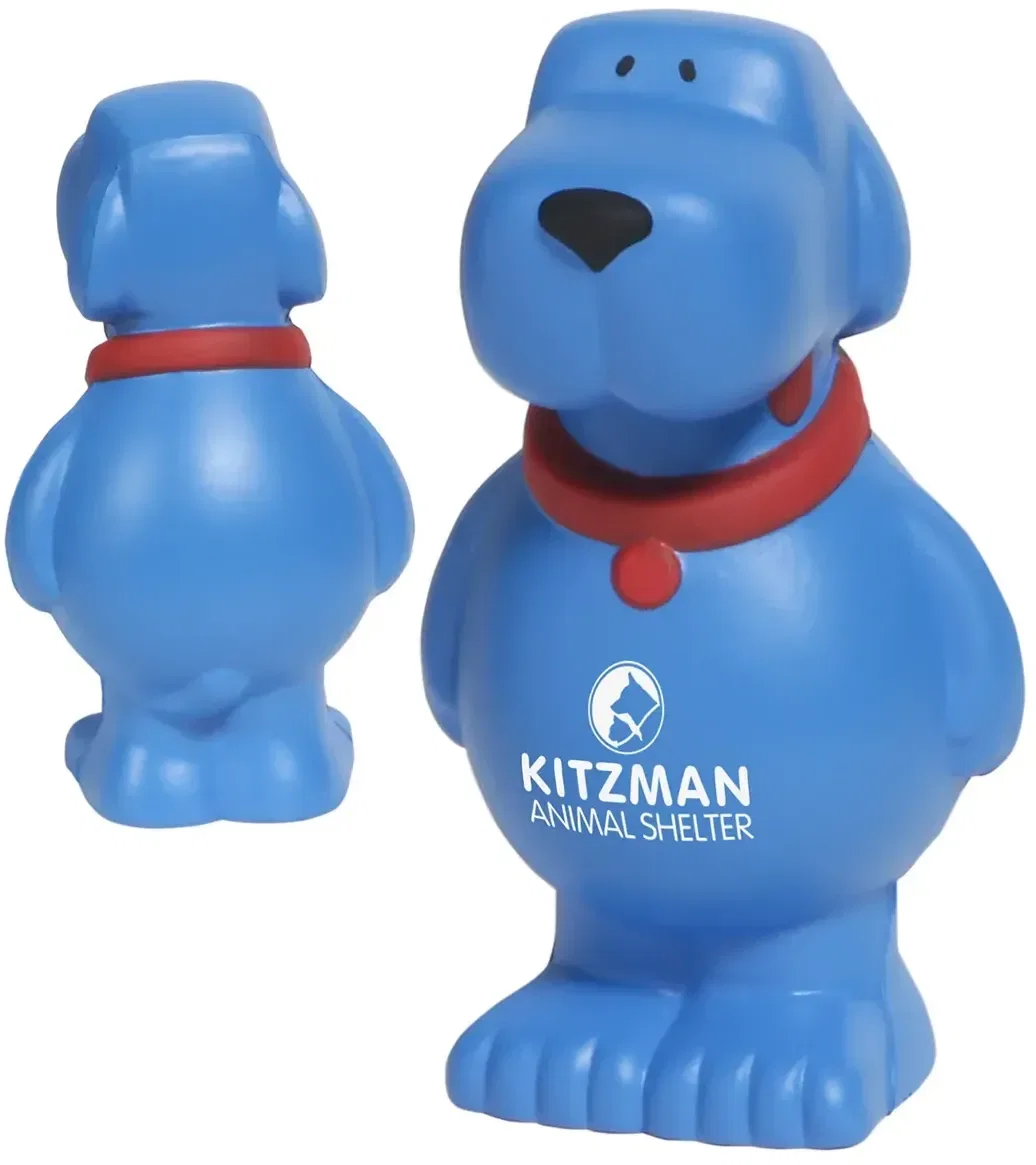 Cartoon Dog Stress Reliever side view, branded custom cartoon dog squeeze toy for vet clinics