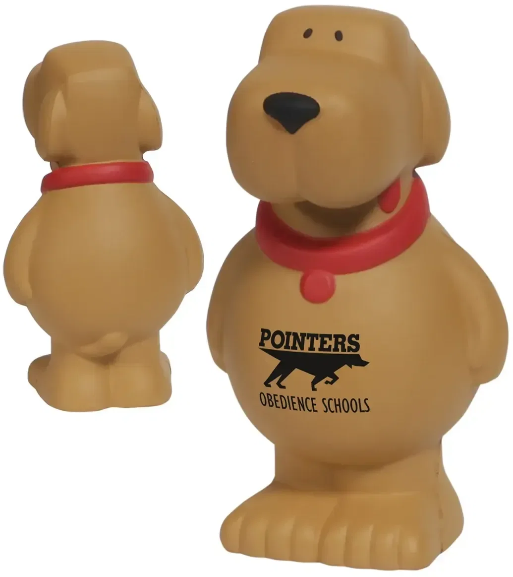 Cartoon Dog Stress Reliever back with logo imprint, promotional custom cartoon dog stress ball