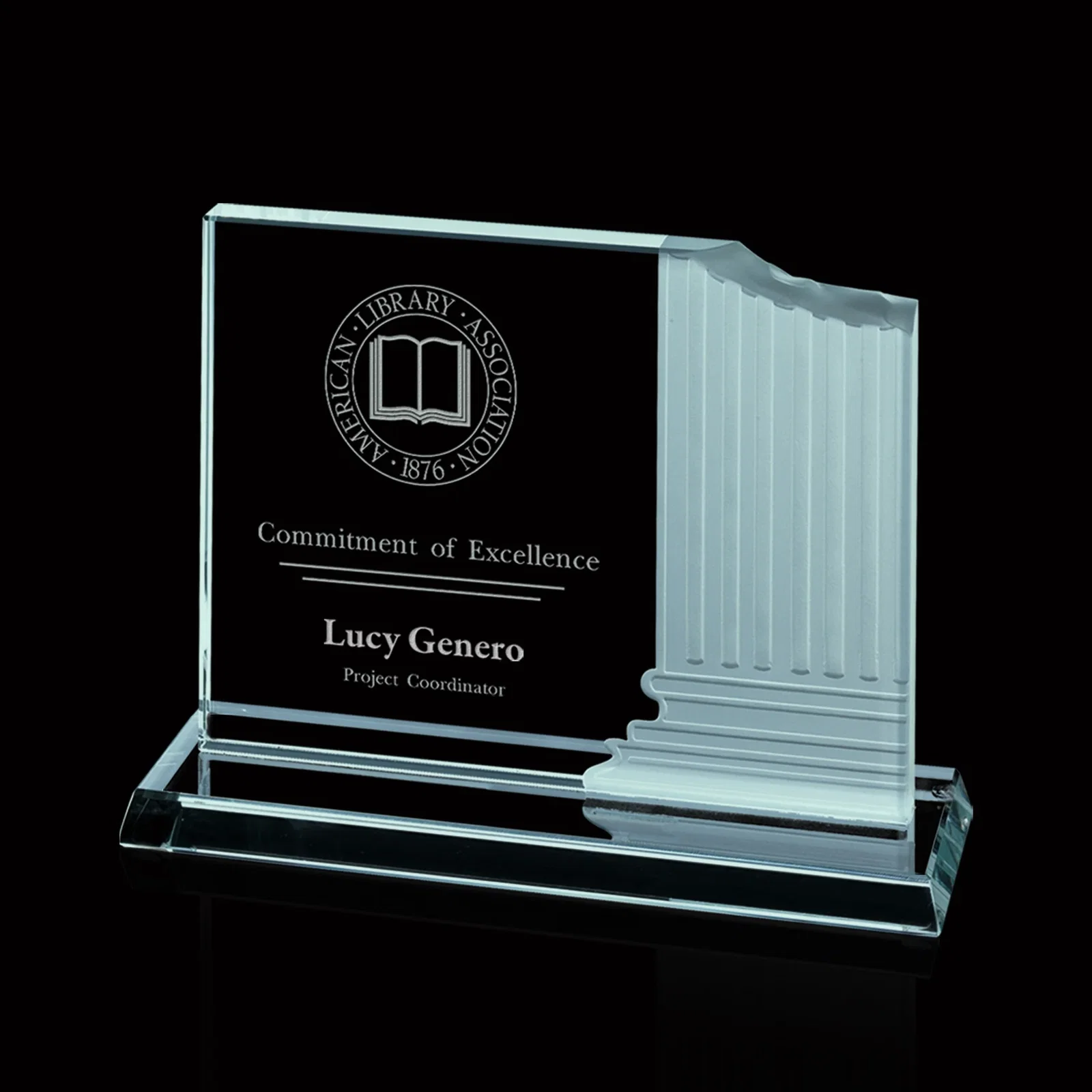 Custom Starfire Or Jade Glass Award With Carved Ionic Pillars for corporate award ceremonies
