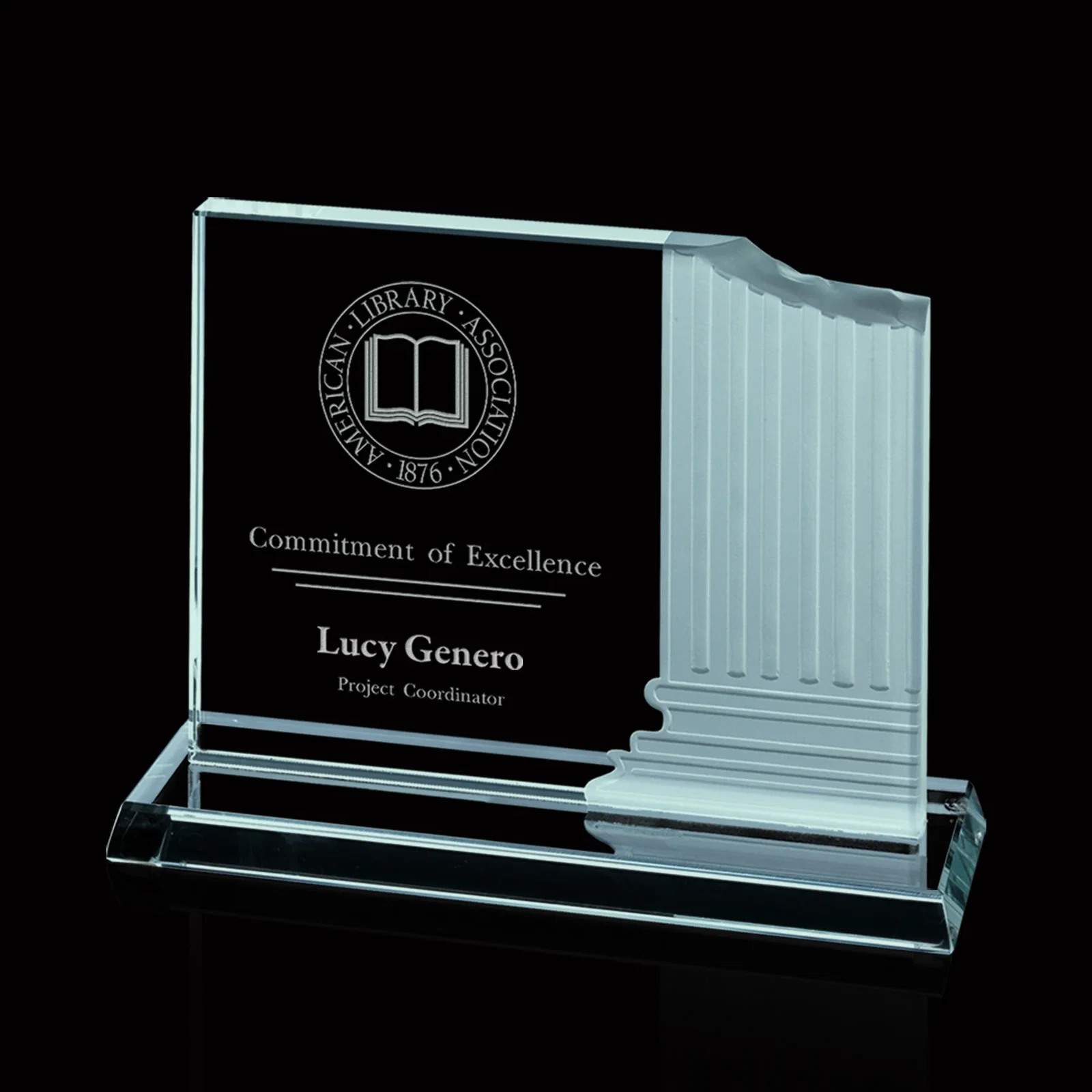 Custom Starfire Or Jade Glass Award With Carved Ionic Pillars for service anniversary gifts