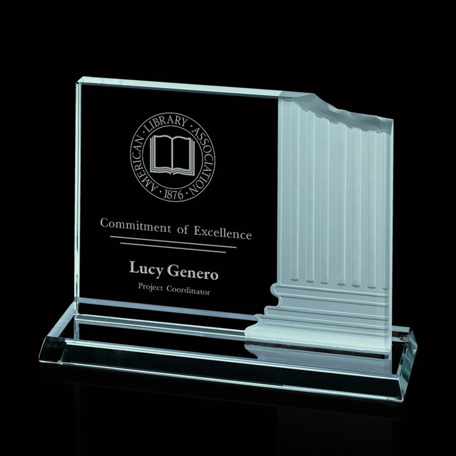 Custom Starfire Or Jade Glass Award With Carved Ionic Pillars for sales achievement awards