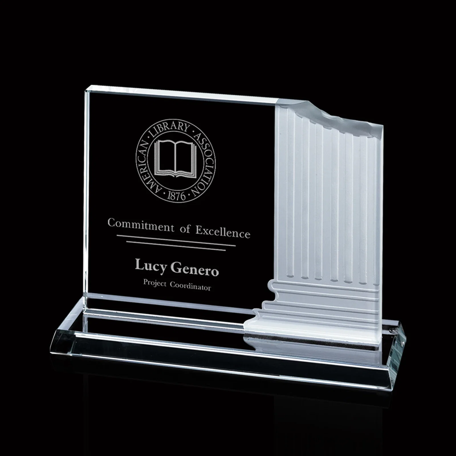 Custom Starfire Or Jade Glass Award With Carved Ionic Pillars for team milestone celebrations