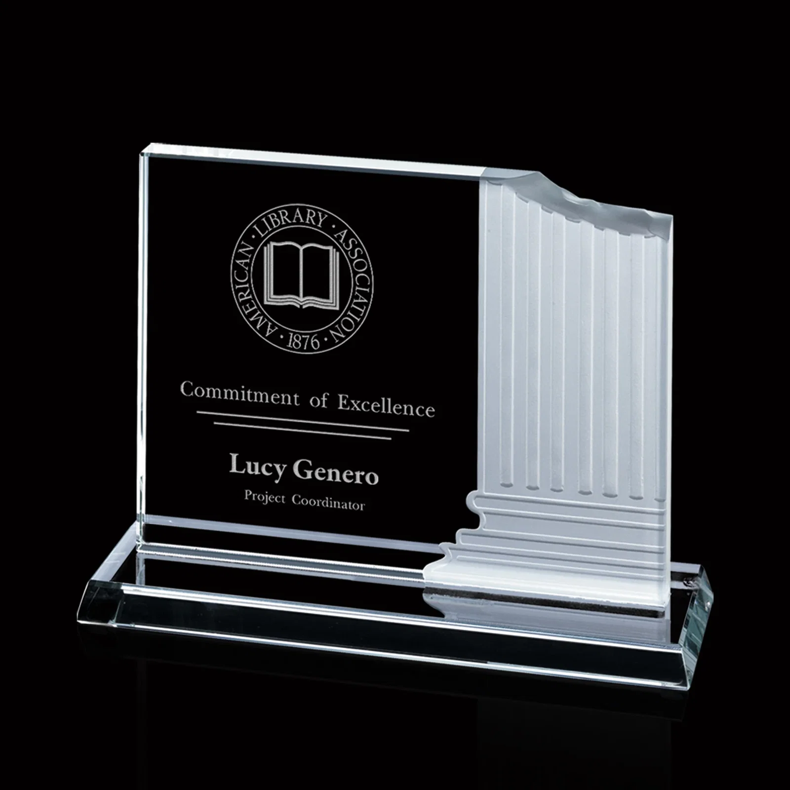 Custom Starfire Or Jade Glass Award With Carved Ionic Pillars for donor appreciation