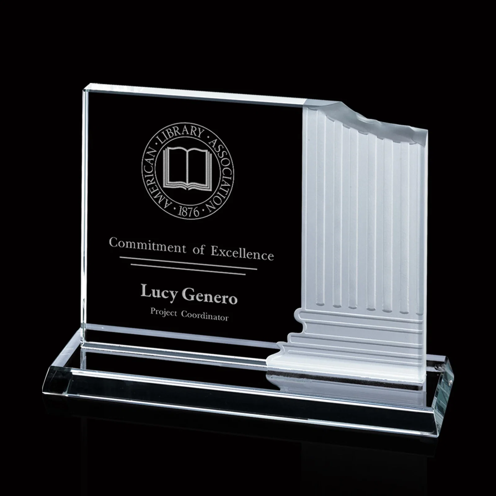 Custom Starfire Or Jade Glass Award With Carved Ionic Pillars for graduation ceremonies