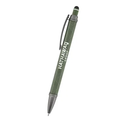 Recycled aluminum pen with a slim barrel and metal clip