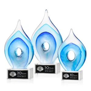 Blue Glass Teardrop Award With Open-Center Design