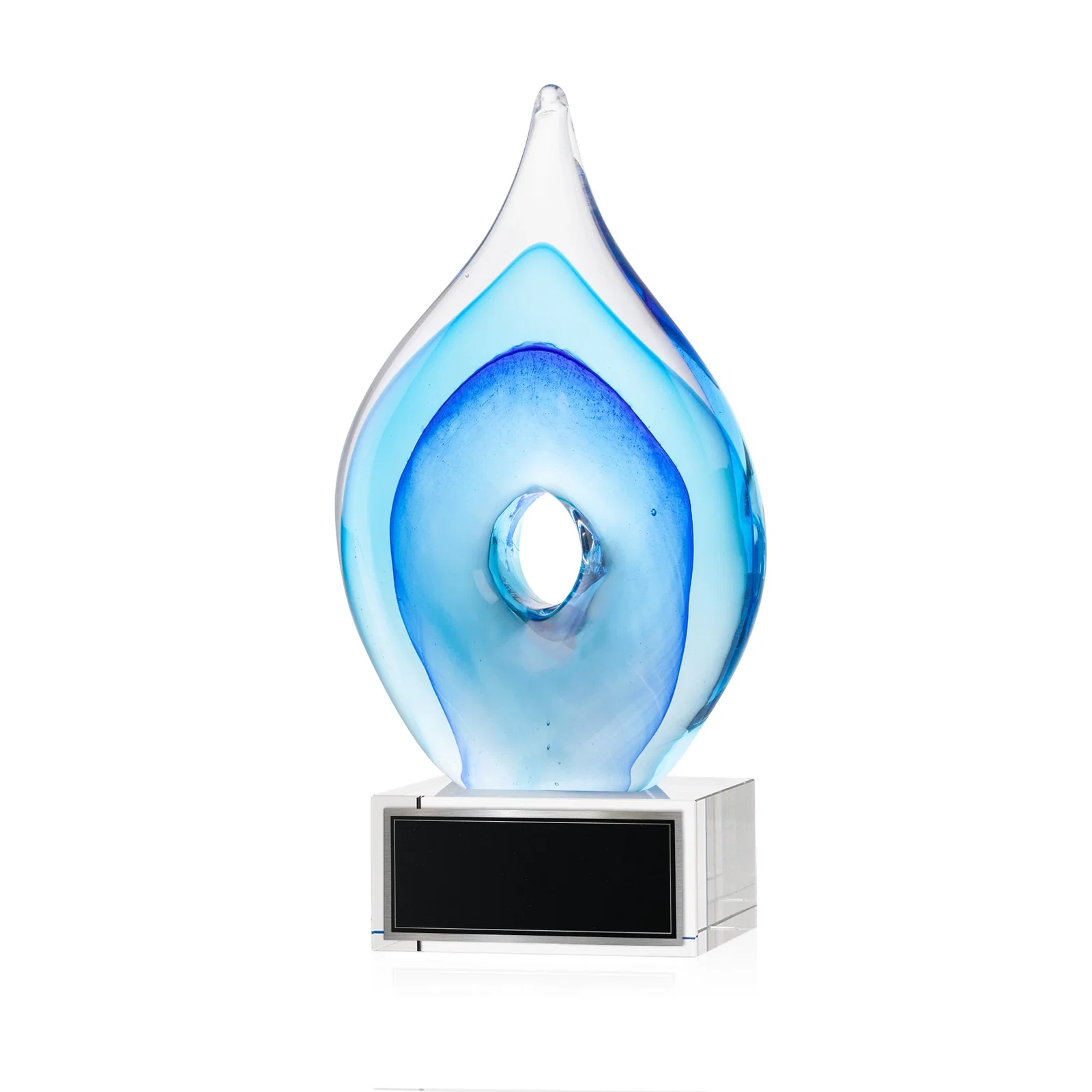 Personalized Blue Glass Teardrop Award With Open-Center Design for team milestone celebrations