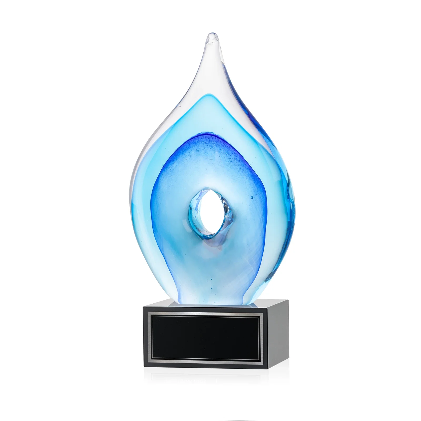 Personalized Blue Glass Teardrop Award With Open-Center Design for safety achievement programs