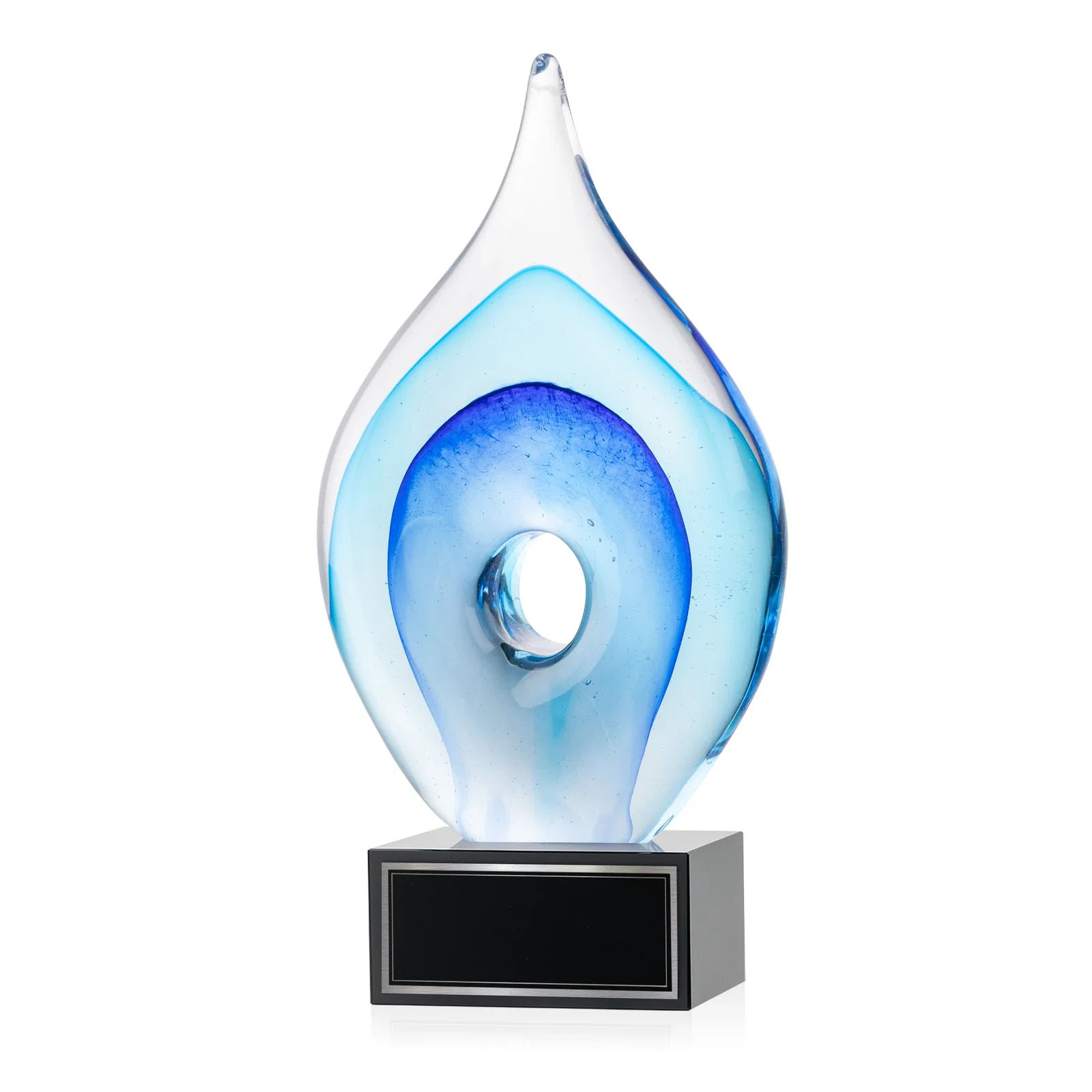 Personalized Blue Glass Teardrop Award With Open-Center Design for volunteer appreciation