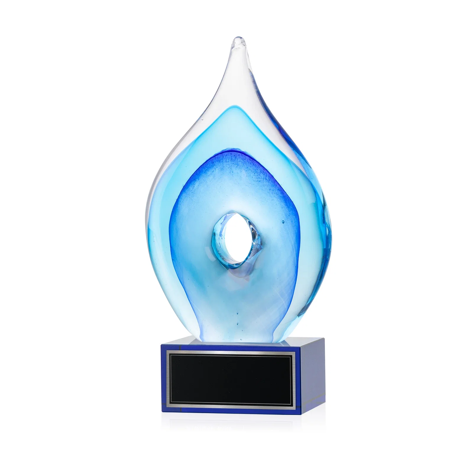 Personalized Blue Glass Teardrop Award With Open-Center Design for company anniversary events
