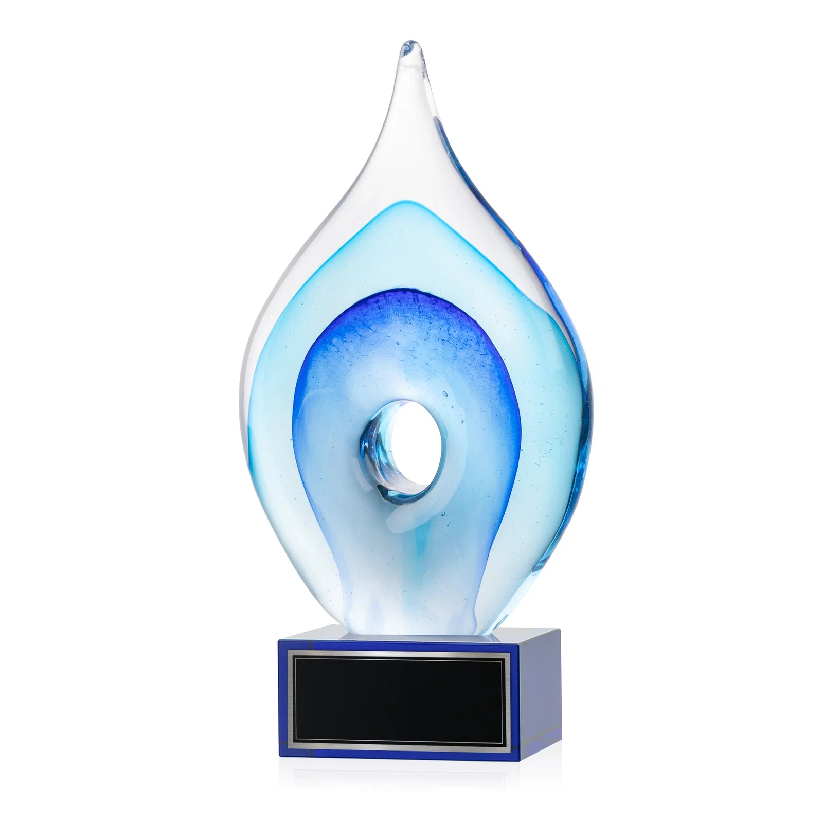 Promotional Blue Glass Teardrop Award With Open-Center Design for employee recognition