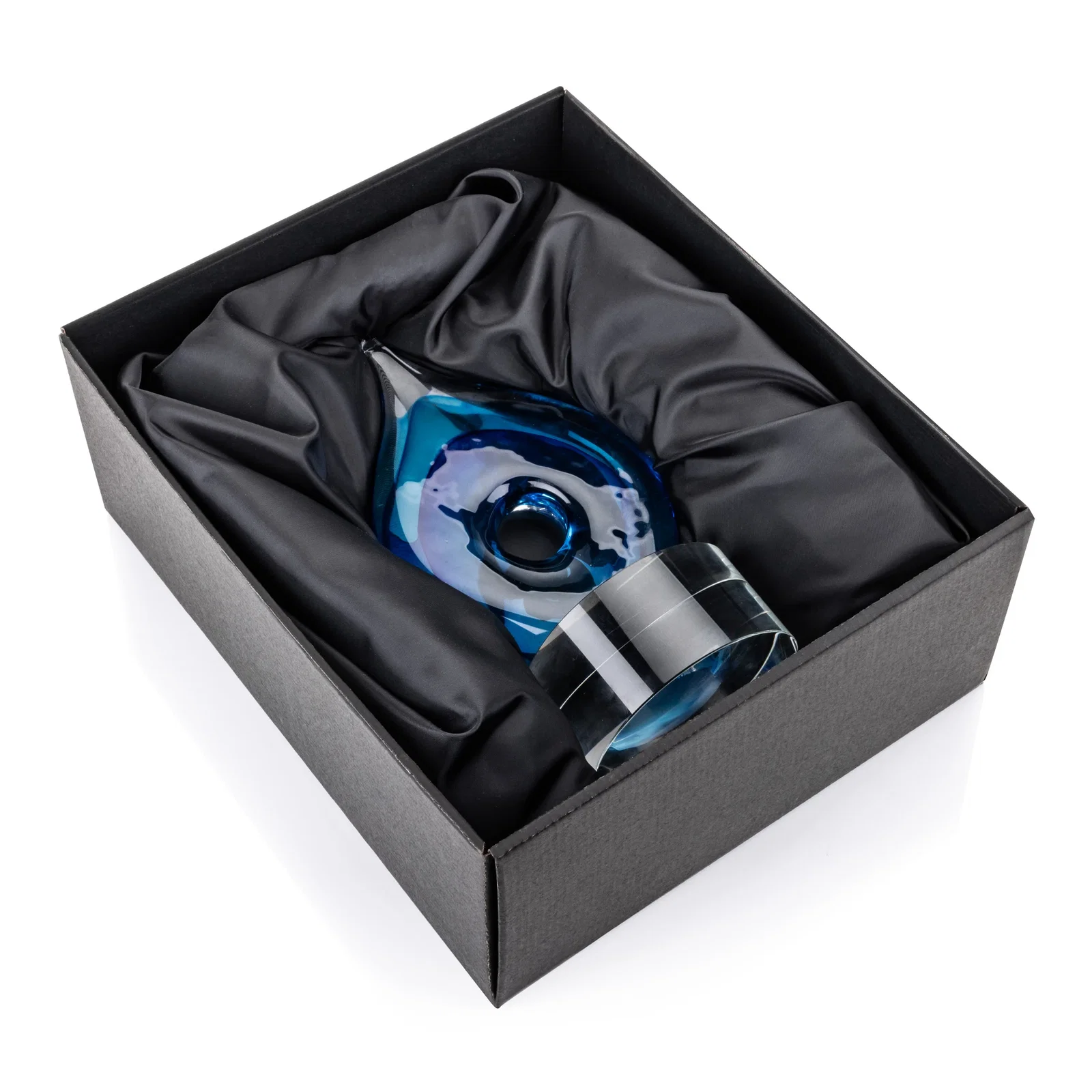 Custom Blue Glass Teardrop Award With Open-Center Design for retirement presentations