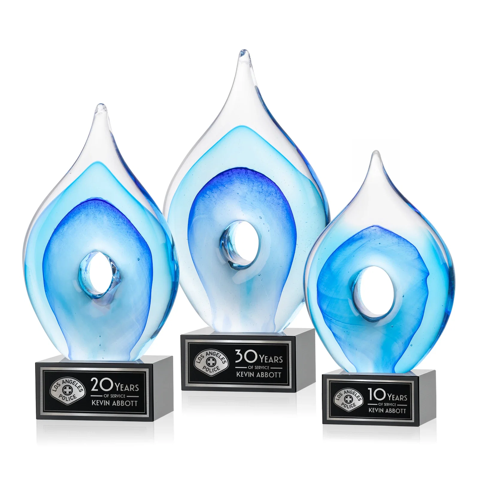 Custom Blue Glass Teardrop Award With Open-Center Design for donor appreciation