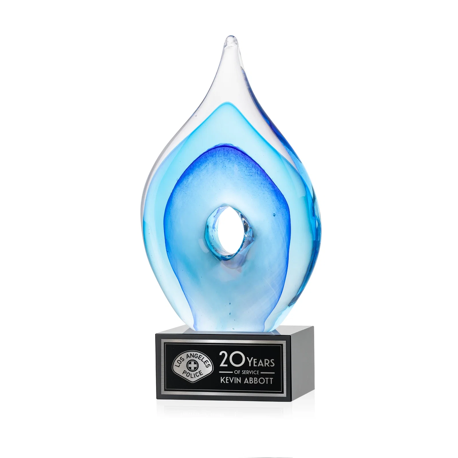 Custom Blue Glass Teardrop Award With Open-Center Design for safety achievement programs