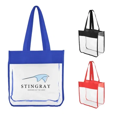 Clear EVA tote bag with contrasting handles and a roomy square body