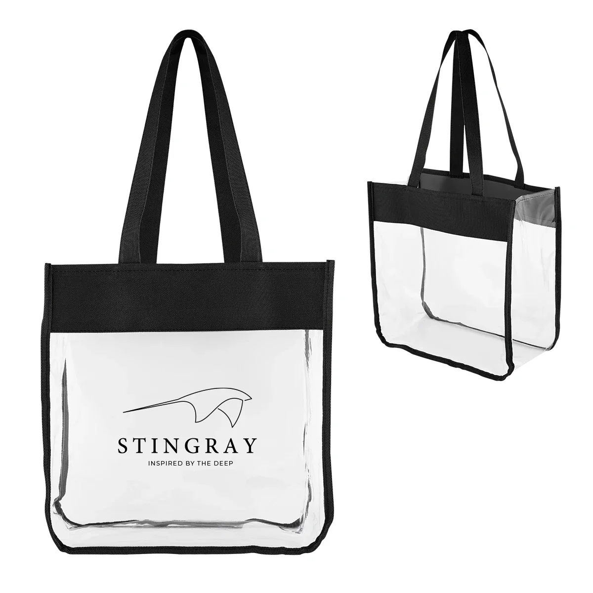 Side profile showing the six-inch gusset of a see-through stadium carryall