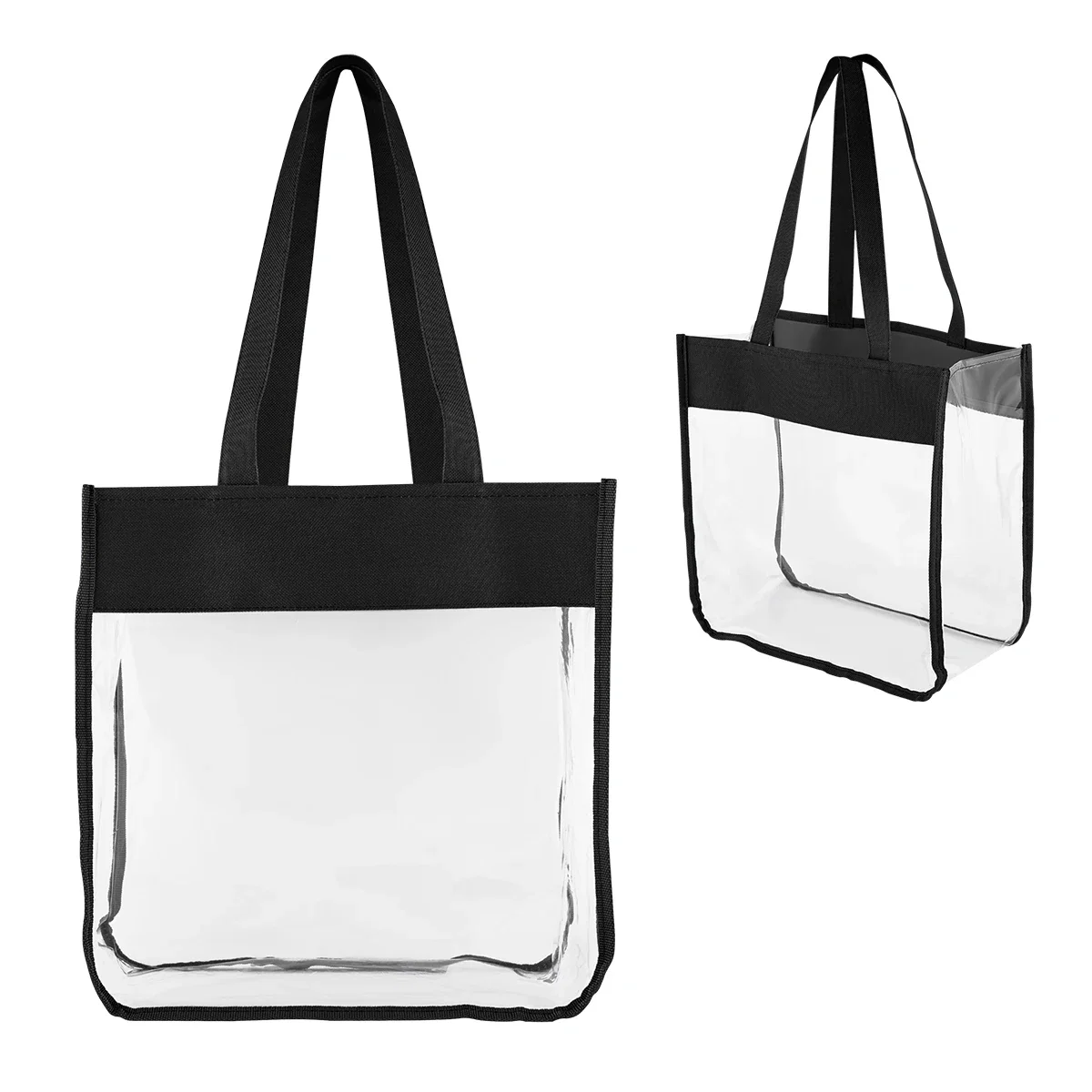 Contents stay visible through the front panel of this vinyl shopper