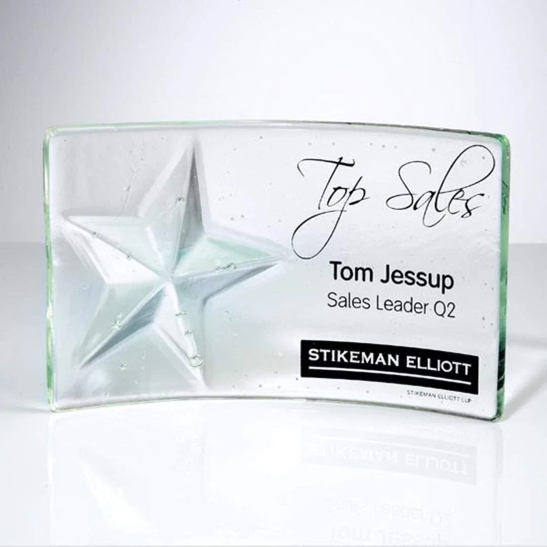 Custom Cast Glass Star Award with Logo Print — view 2