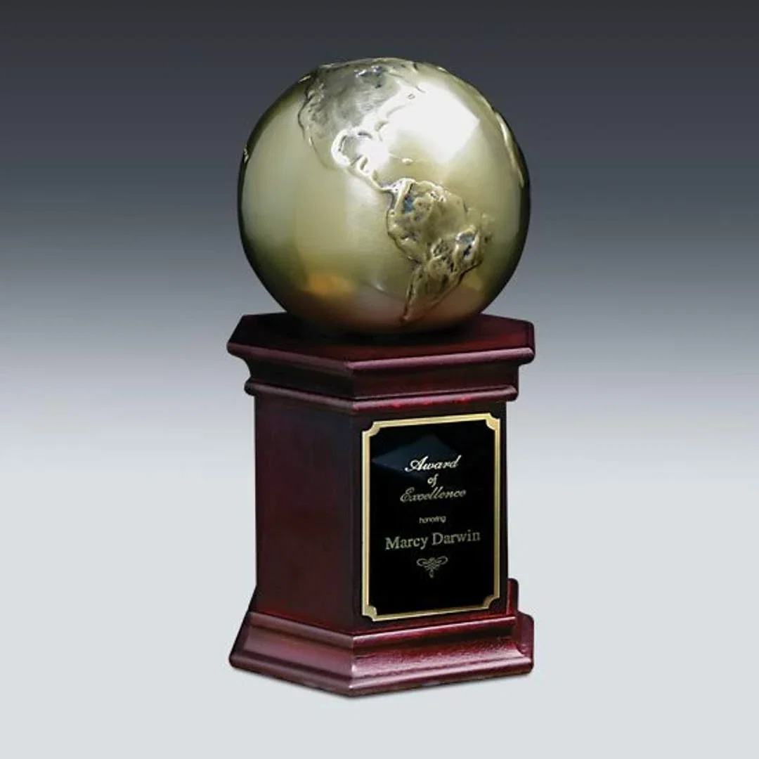 Custom Cast Metal Globe Award With Incised Longitude Detail for corporate award ceremonies