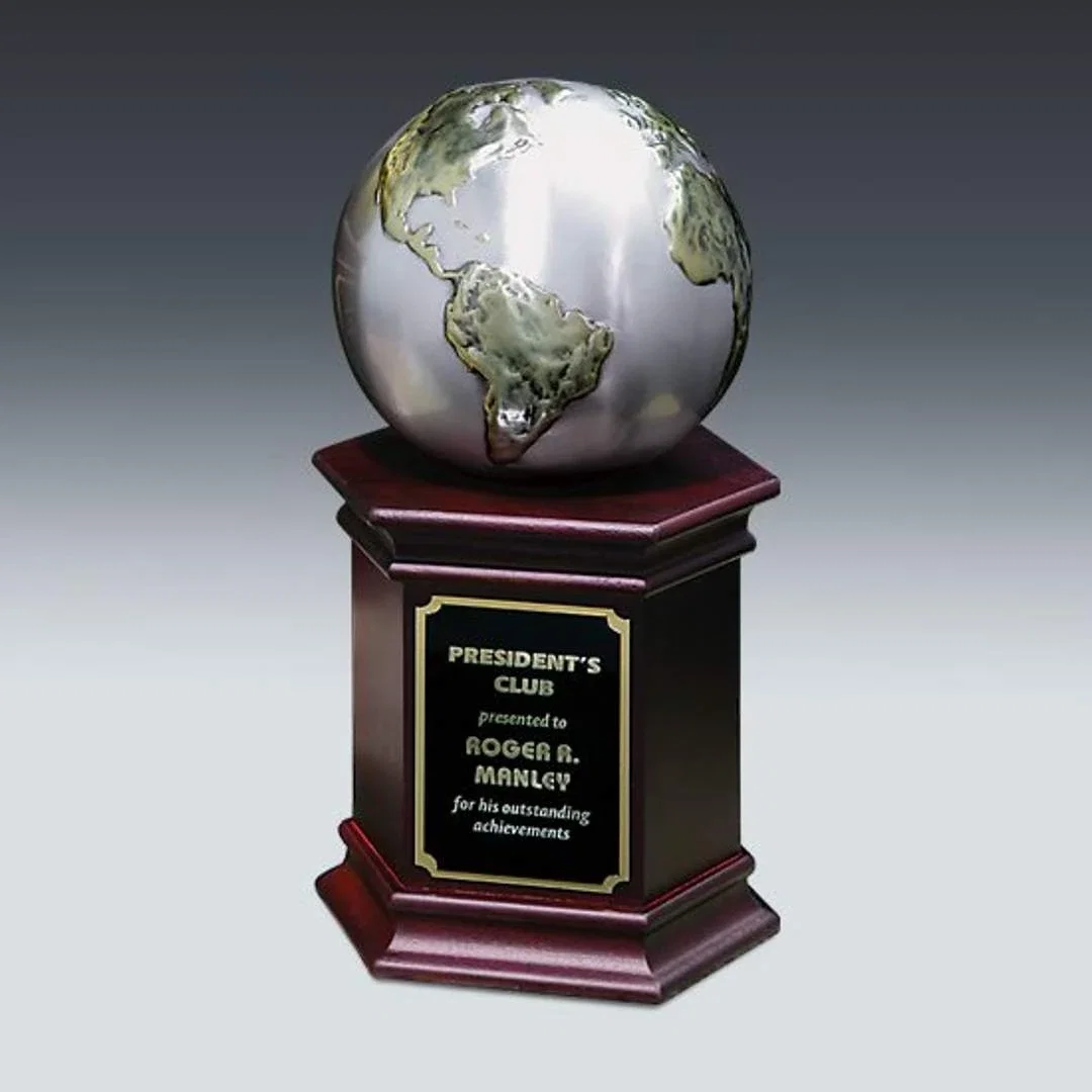 Custom Cast Metal Globe Award With Incised Longitude Detail for service anniversary gifts