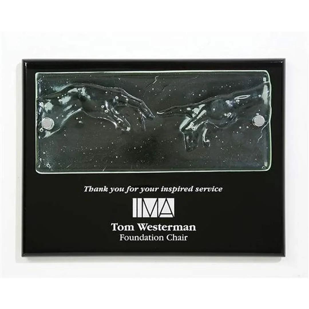 Custom Cast Glass Sistine Chapel Touching Fingertips Plaque for employee recognition