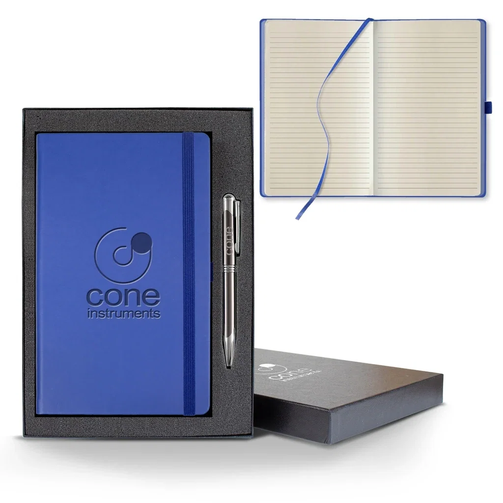 Castelli All Color Medio Lined Ivory Page Journal Gift Set — Jacket Color: China Blue,Pen Color: Gun Metal — view 2