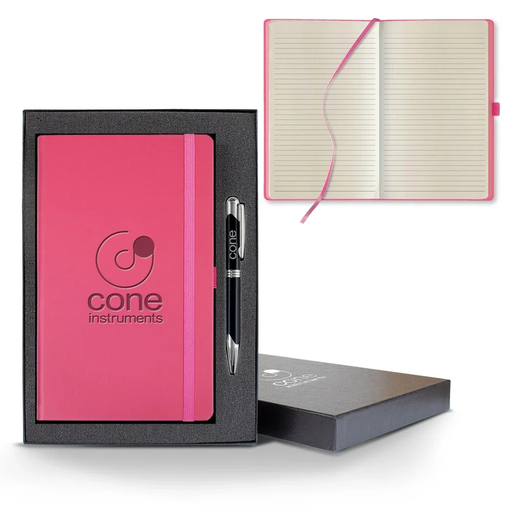 Castelli All Color Medio Lined Ivory Page Journal Gift Set — Jacket Color: Fuschia,Pen Color: Black Pen — view 3