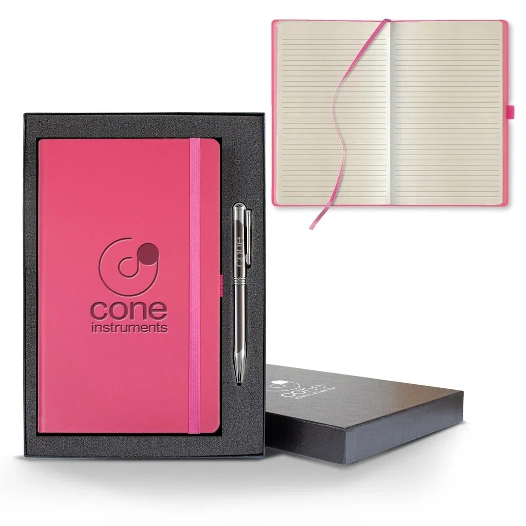 Castelli All Color Medio Lined Ivory Page Journal Gift Set — Jacket Color: Fuschia,Pen Color: Gun Metal — view 4